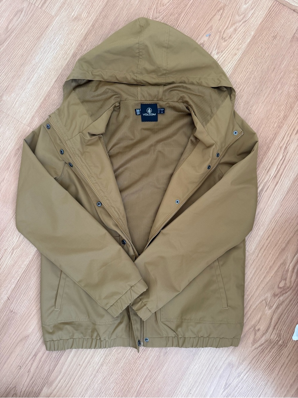 Volcom Water Resistant Hooded Windbreaker Jacket Tan / Khaki - Size Small